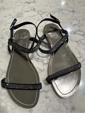 Lauren Ralph Lauren women’s flat black sandals size 6.5, NWOT